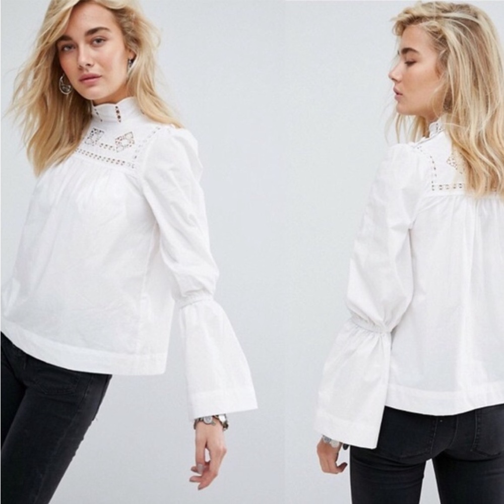 Free People Another Eternity Bell Sleeve Top, White, Size Medium NWT